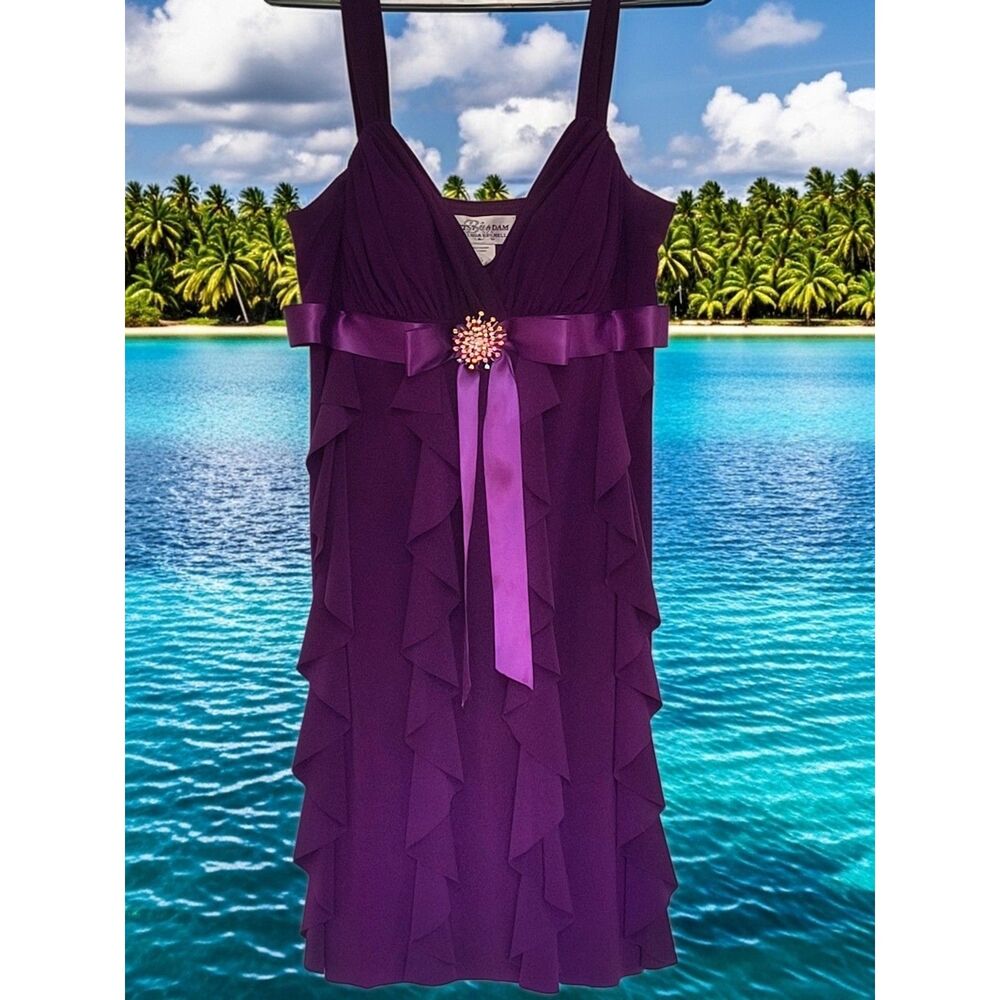 Betsy & Adam NWOT Purple Ruffled Cocktail Dress - Size 12P - Wedding Guest